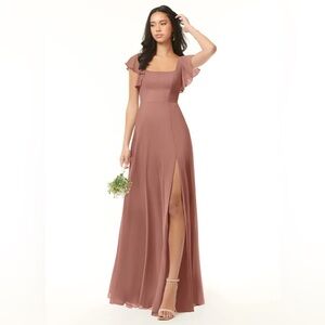 Azazie Cedar Rose Maxi Dress with Flutter Sleeves